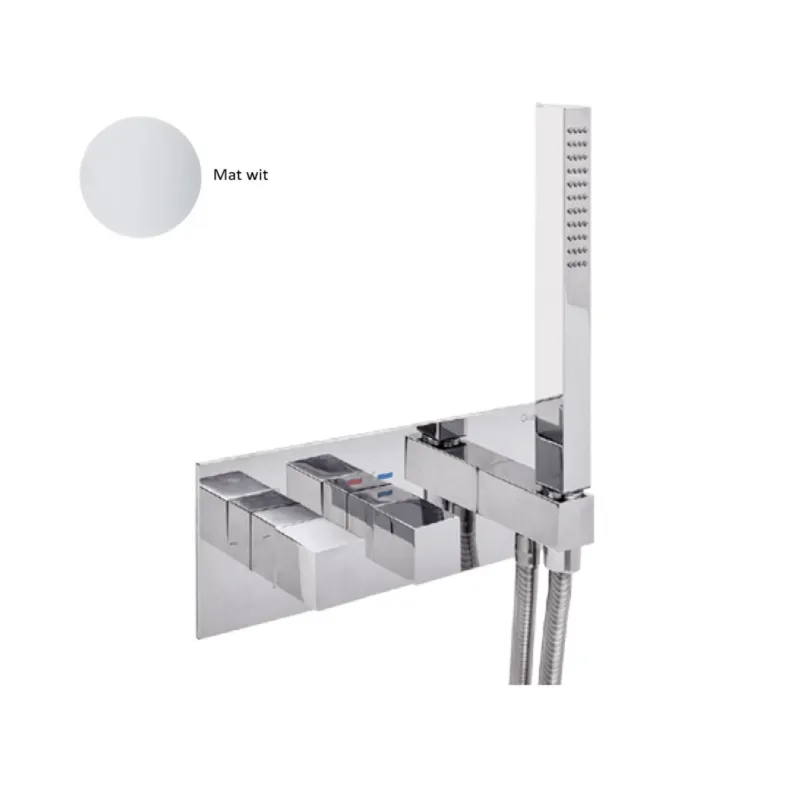 Inbouw Douchekraan Sanimex Giulini Thermostatisch 1-Uitgang Vierkant Incl. Handdouche En BOX Inbouwdeel Mat Wit Laatste Versie