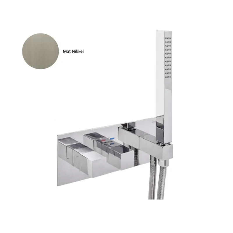 Merkproduct Inbouw Douchekraan Sanimex Giulini Thermostatisch 1-Uitgang Vierkant Incl. Handdouche En BOX Inbouwdeel Mat Nikkel