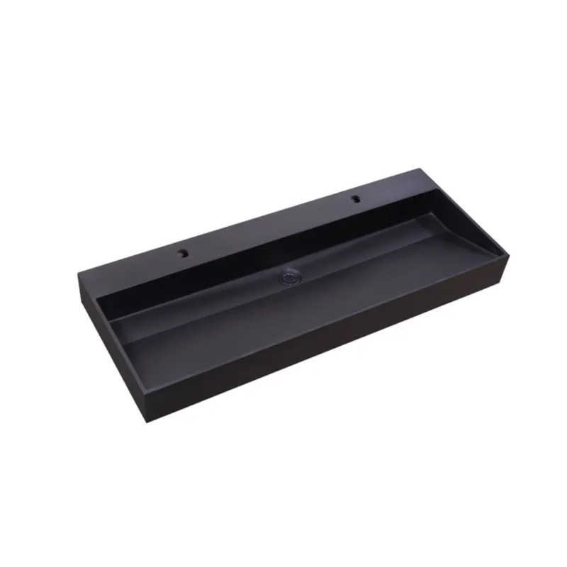 Wastafel Sanilux Quartz Trend 120x47x12 cm Enkele Spoelbak Keramiek Mat Zwart (2 kraangaten) Korting