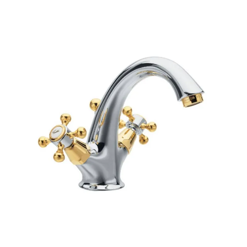 Speciale Aanbieding Wastafelmengkraan Sapho Antea 2-knop Uitloop 12 cm Chroom / Goud (incl. clickwaste)