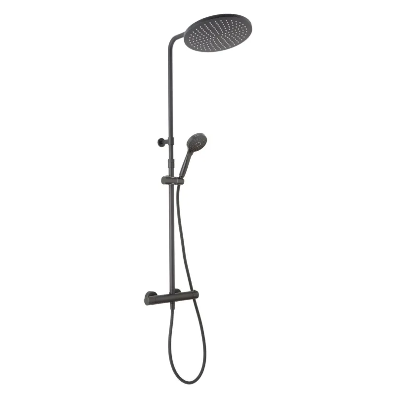 Koopje Opbouw Regendouche Salenzi Giro Thermostatisch 30cm en 3 standen Handdouche Gepoedercoat Mat Zwart