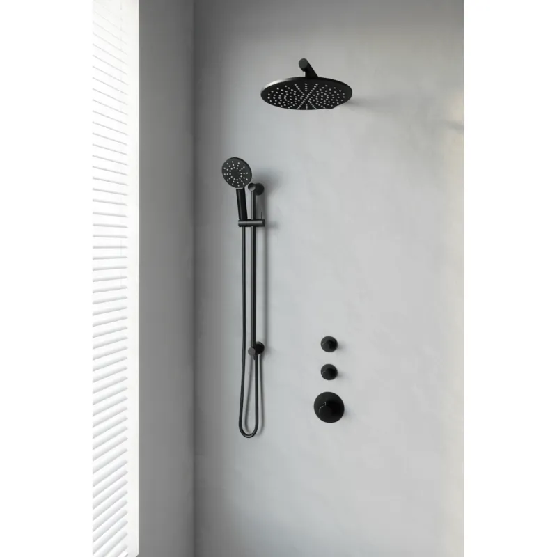 Thermostatisch Inbouwdoucheset Brauer Black 30cm Hoofddouche Wandarm 3 Standen Handdouche op Glijstang Mat Zwart Snelle Levering