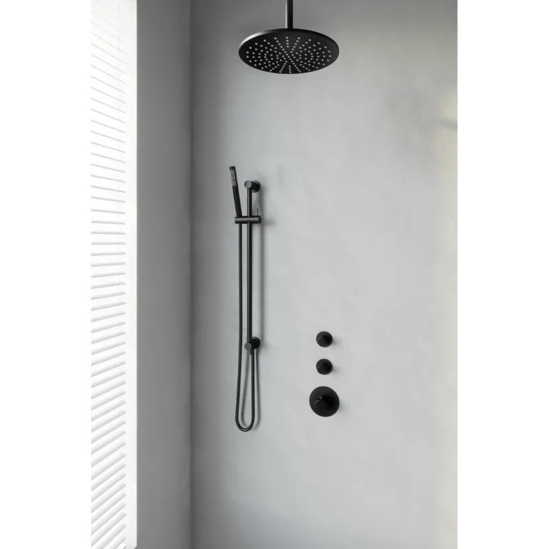 Op = Op Thermostatisch Inbouwdoucheset Brauer Black 30cm Hoofddouche Plafondarm Staafhanddouche op Glijstang Mat Zwart