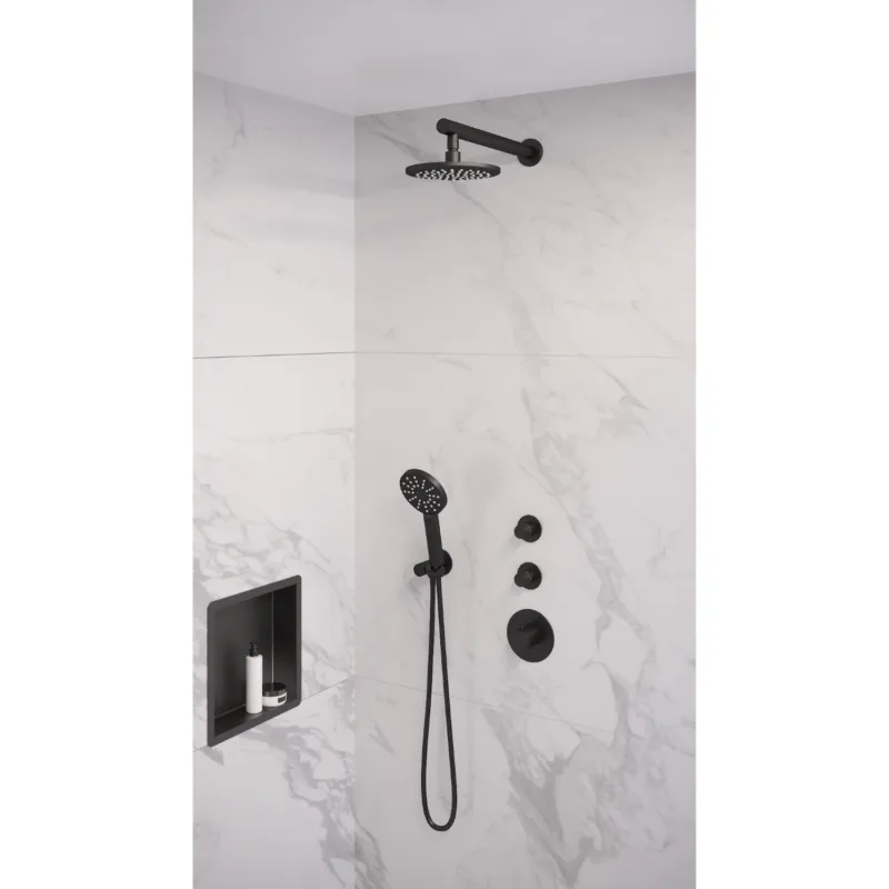 Express Levering Thermostatisch Inbouwdoucheset Brauer Black 20cm Hoofddouche Wandarm 3 Standen Handdouche Mat Zwart
