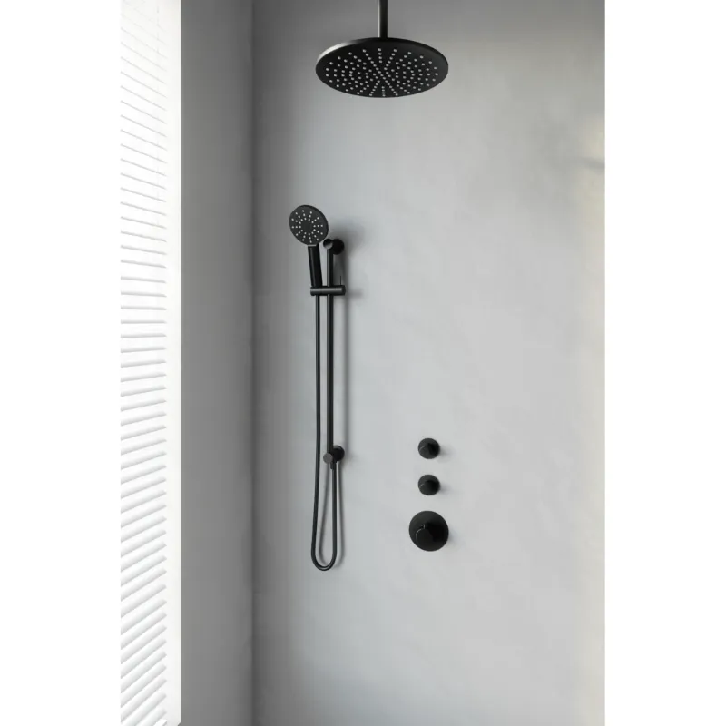 Thermostatisch Inbouwdoucheset Brauer Black 30cm Hoofddouche Plafondarm 3 Standen Handdouche op Glijstang Mat Zwart Voordeelprijs
