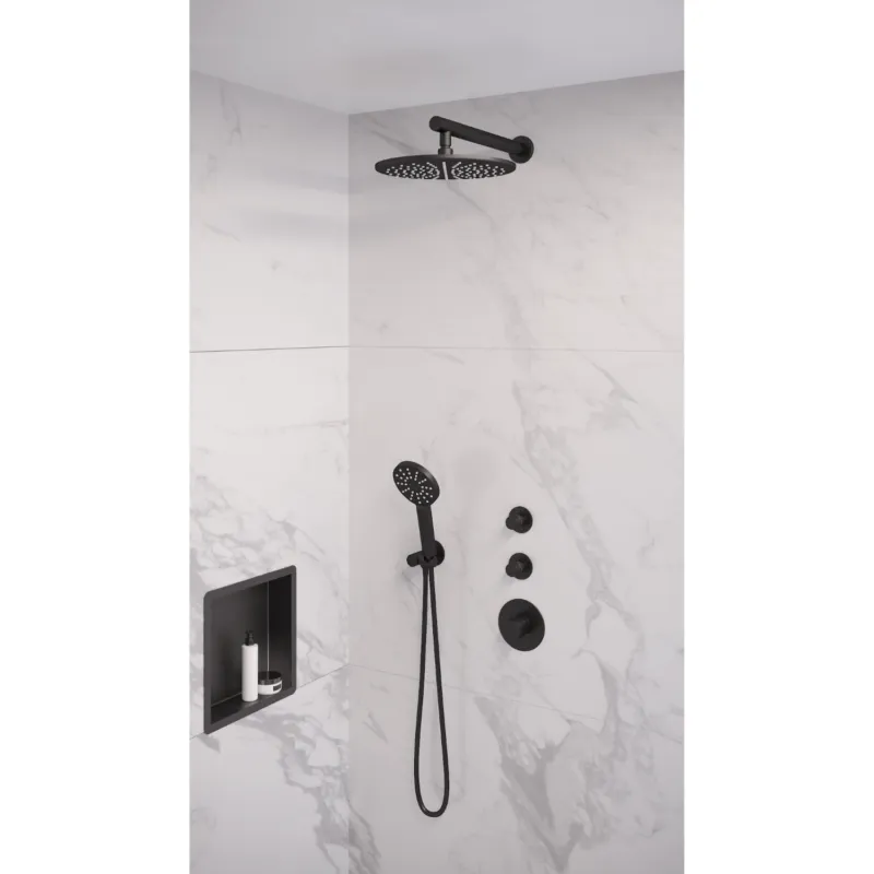 Koop Online Thermostatisch Inbouwdoucheset Brauer Black 30cm Hoofddouche Wandarm 3 Standen Handdouche Mat Zwart