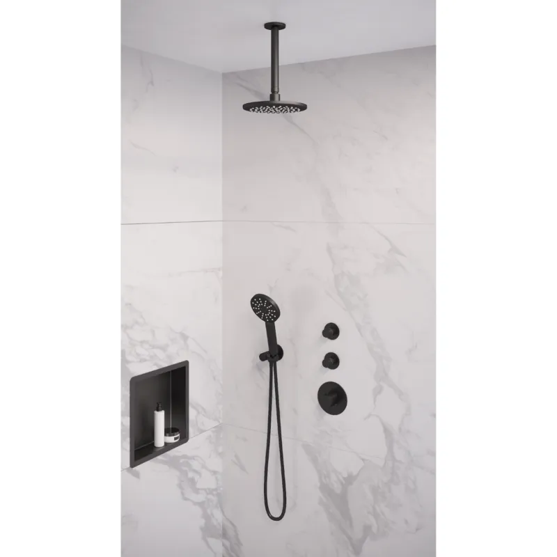 Premium Thermostatisch Inbouwdoucheset Brauer Black 20cm Hoofddouche Plafondarm 3 Standen Handdouche Mat Zwart