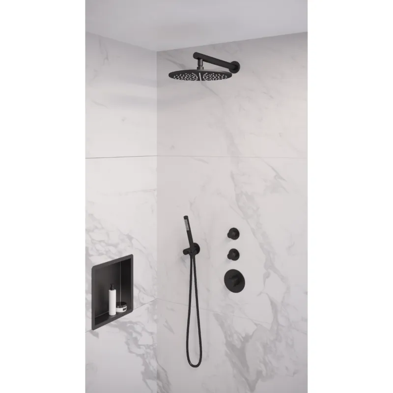 Laatste Versie Thermostatisch Inbouwdoucheset Brauer Black 30cm Hoofddouche Wandarm Staafhanddouche Mat Zwart