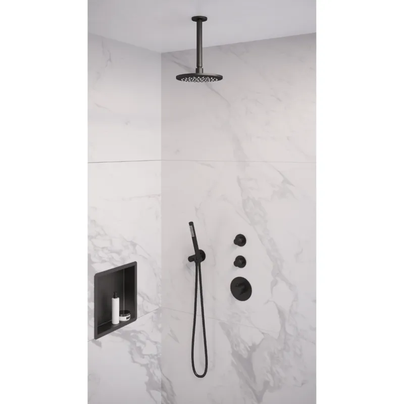Thermostatisch Inbouwdoucheset Brauer Black 20cm Hoofddouche Plafondarm Staafhanddouche Mat Zwart Gecertificeerd