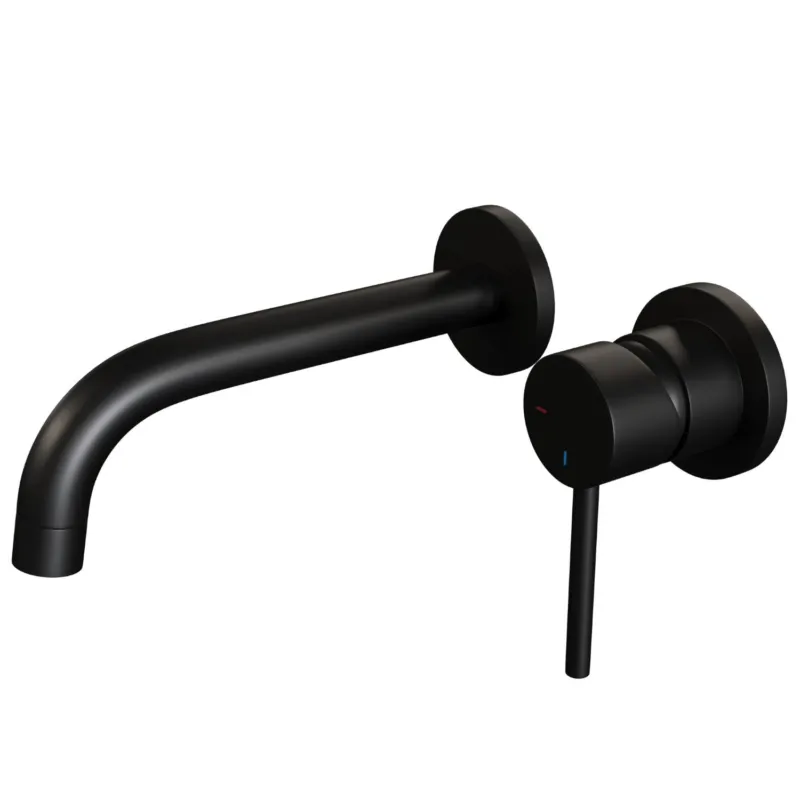 Veilige Betaling Inbouw Wastafelmengkraan Brauer Black Edition Coldstart Gebogen Uitloop Ronde Hendel Rechts Mat Zwart Met Rozetten