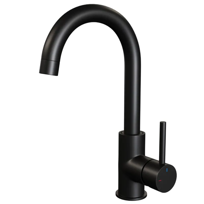 Betrouwbaar Wastafelmengkraan Brauer Black Edition Coldstart Opbouw Hoog Gebogen Ronde Hendel Mat Zwart
