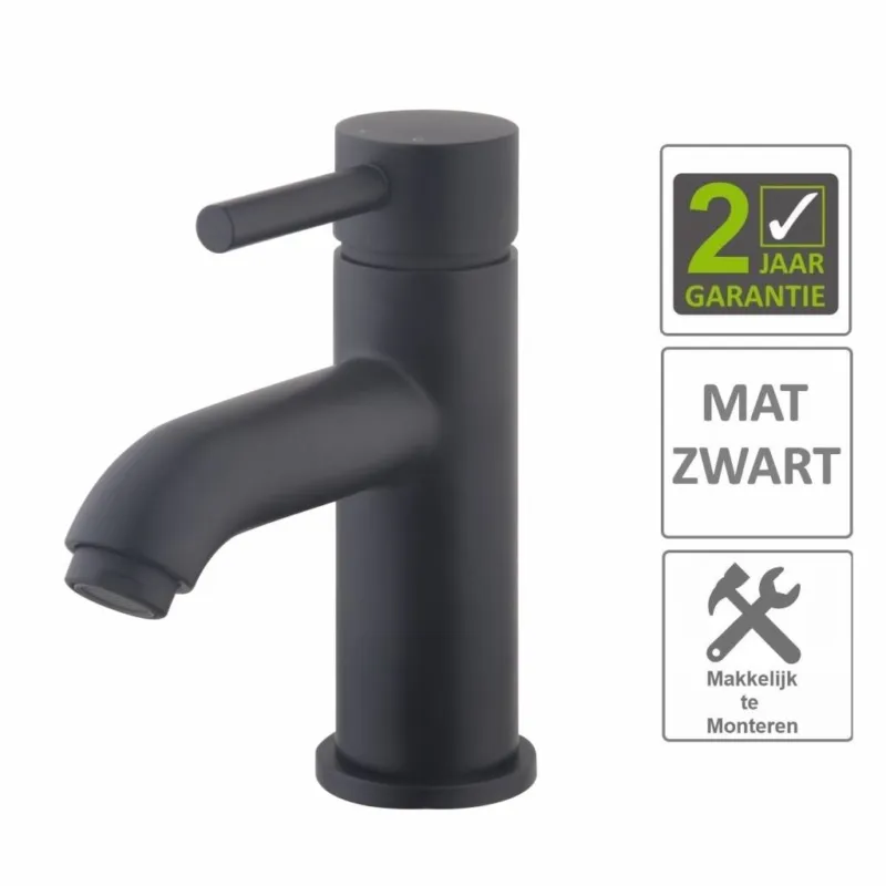 Dagaanbieding AQS Wastafelmengkraan Codos Laag Model Mat Zwart