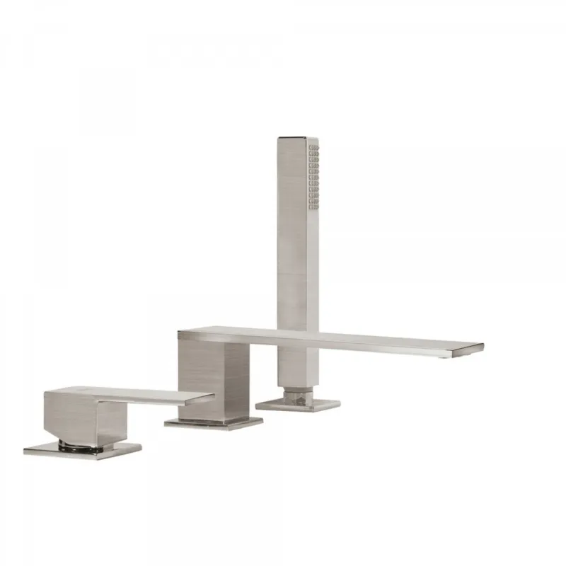Exclusieve Aanbieding Badrandkraan Tres Cuadro Exclusive met Handdoucheset Rechte Uitloop 18 cm RVS