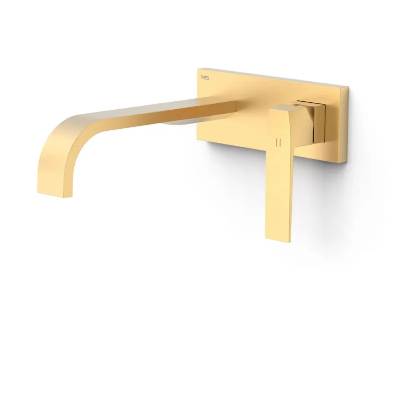 Bestseller Wastafelmengkraan Inbouw Tres Slim Exclusive Lange Gebogen Uitloop en Lange Hendel Mat Goud