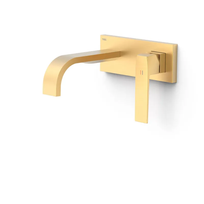 Wastafelmengkraan Inbouw Tres Slim Exclusive Gebogen Uitloop en Lange Hendel Mat Goud Veilige Betaling