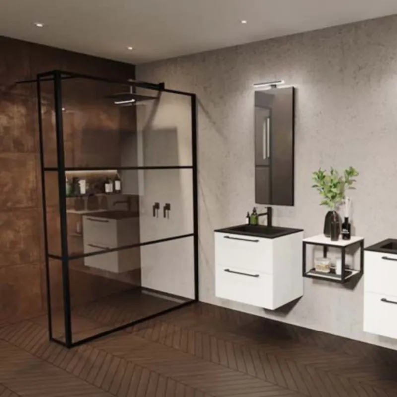 Direct Beschikbaar Inloopdouche met Zijwand Riho Grid 90x200 cm 6 mm Helderglas Zwarte Profielen