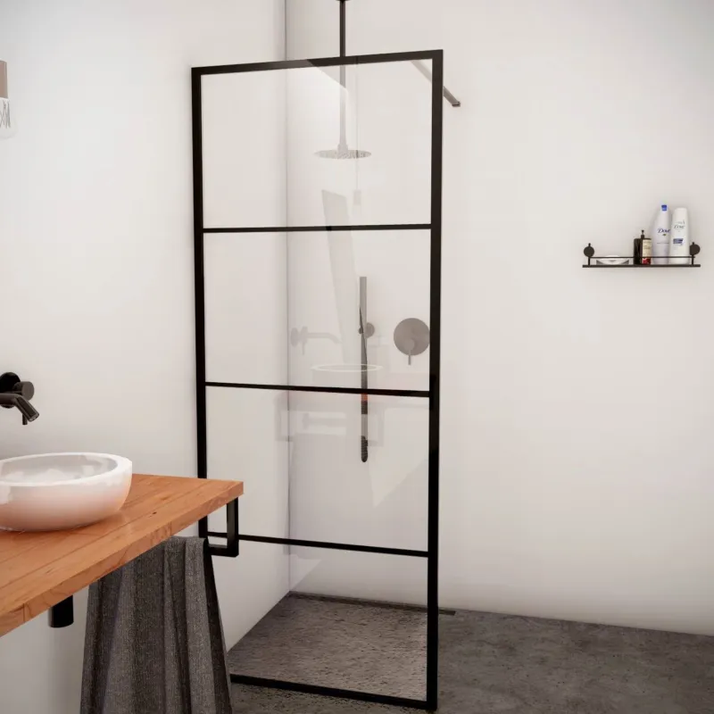 Koop Vandaag AQS Inloopdouche Frame 160x200 cm 8mm NANO Glas Mat Zwart Raster