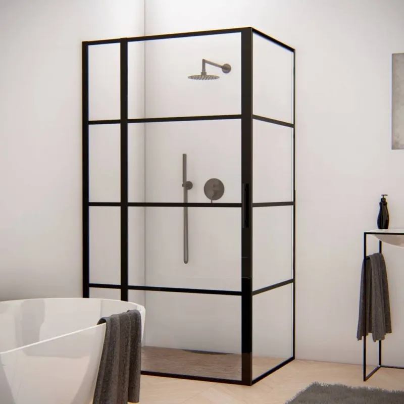 Koop Vandaag Aqua Splash Douchecabine Frame 80x90 cm 8 mm NANO Glas Mat Zwart Raster
