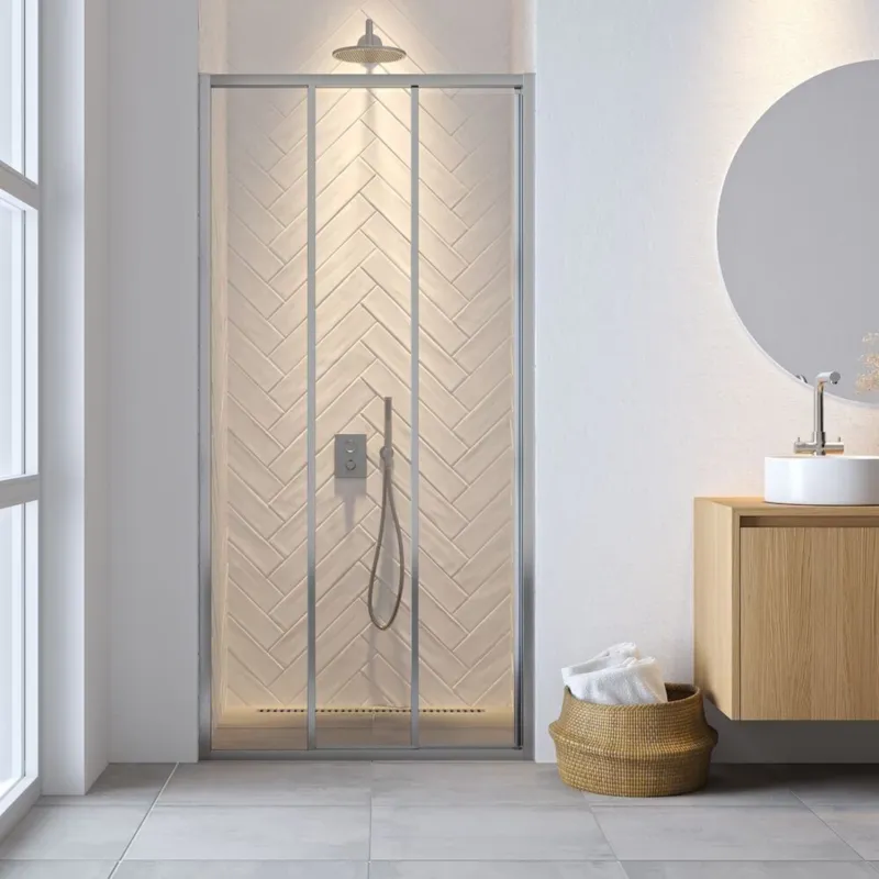 Gratis Retour Schuifdeur Driedelig Sealskin Hooked 90x200 cm 6 mm Helder Glas Antikalk Zilver