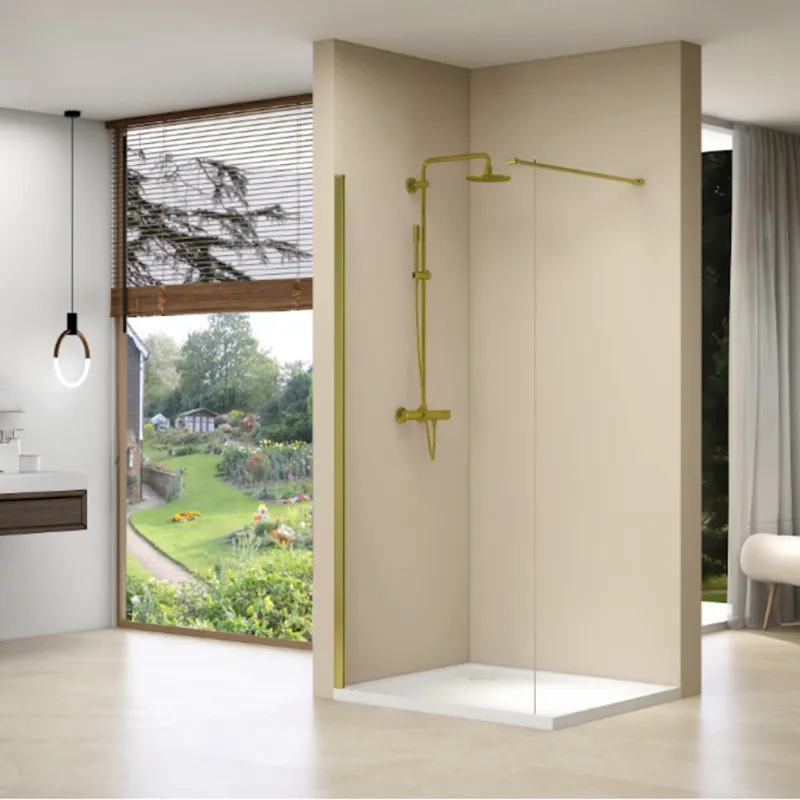 Inloopdouche Van Rijn Products Vaste Wand 77-79 x 200 cm Helder Glas Stabilisatiestang en Gouden Muurprofiel Premium