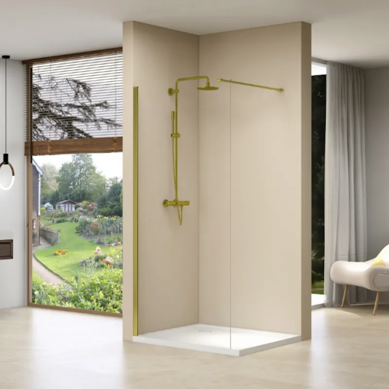 Inloopdouche Van Rijn Products Vaste Wand 100 x 200 cm Helder Glas Incl Stabilisatiestang en Gouden Muurprofiel Op = Op