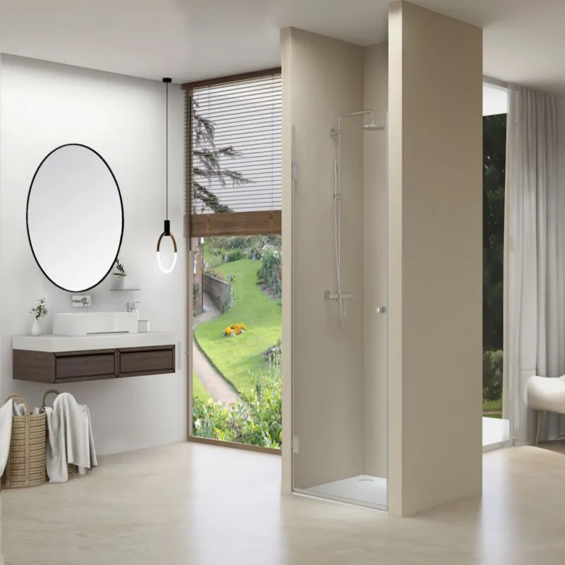 Snelle Levering Nisdeur Van Rijn Draaideur 8 mm Met Vaste Wand 87x200 cm Chroom Incl Zwart Muurprofiel
