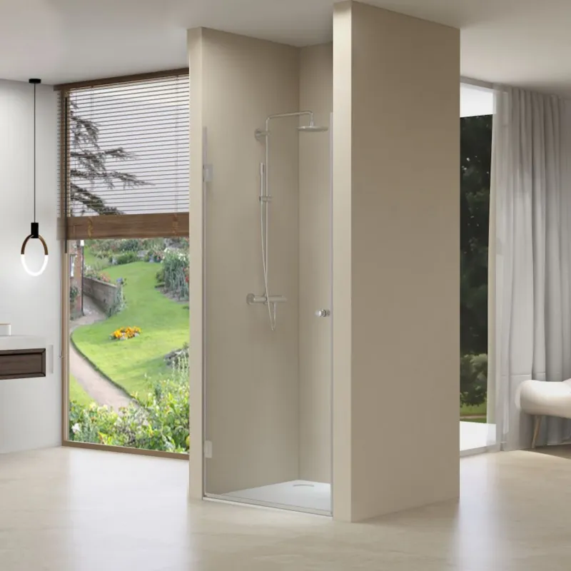 Betrouwbaar Nisdeur Van Rijn Draaideur 8 mm Met Vaste Wand 77x200 cm Chroom incl Zwart Muurprofiel