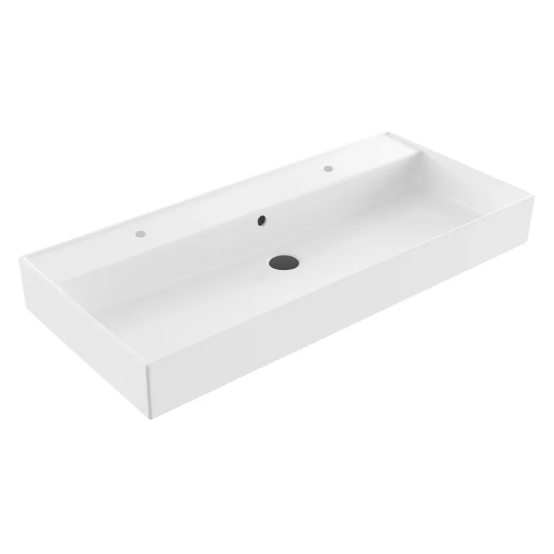 Laatste Versie Wastafel Sanilux Edge Keramiek 100 2 Kraangaten Glans Wit