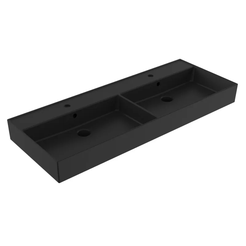 Wastafel Sanilux Edge Keramiek 120 Dubbele Wasbak 2 Kraangaten Mat Zwart Express Levering