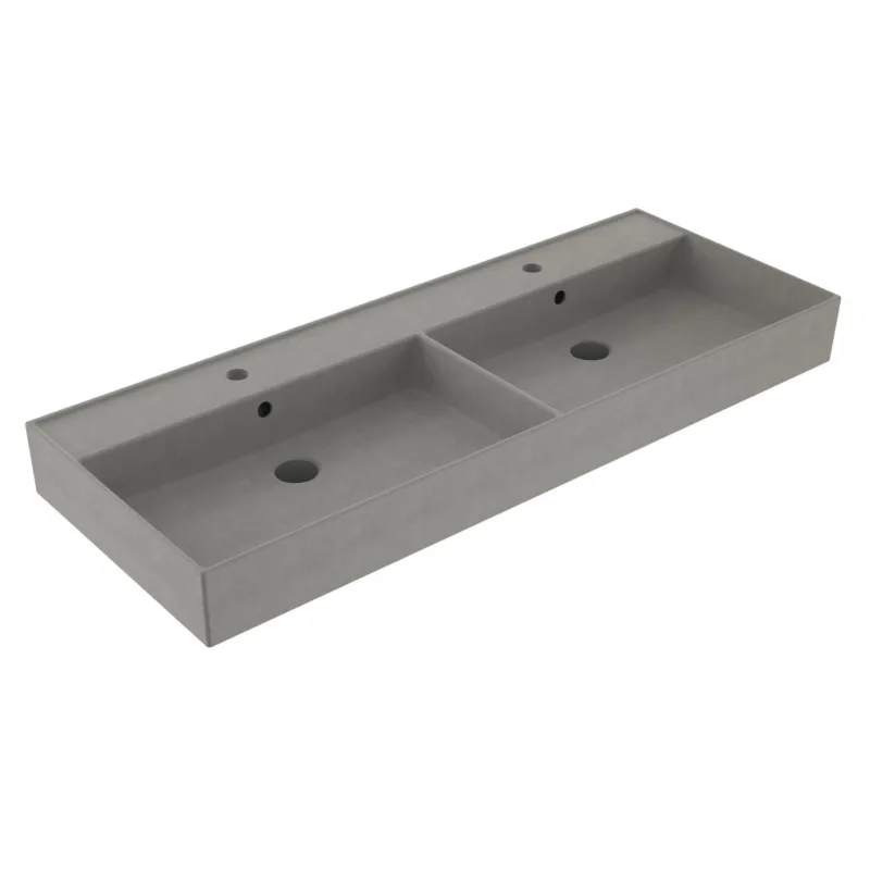 Premium Wastafel Sanilux Edge Keramiek 120 Dubbele Wasbak 2 Kraangaten Warm Beton