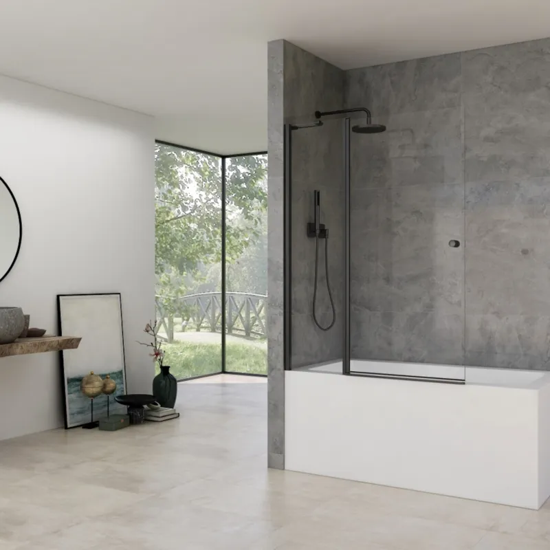Badwand Van Rijn ST02 Klapwand + Vaste Wand 120x150 cm Helder Glas 6 mm Zwart Voordeelprijs