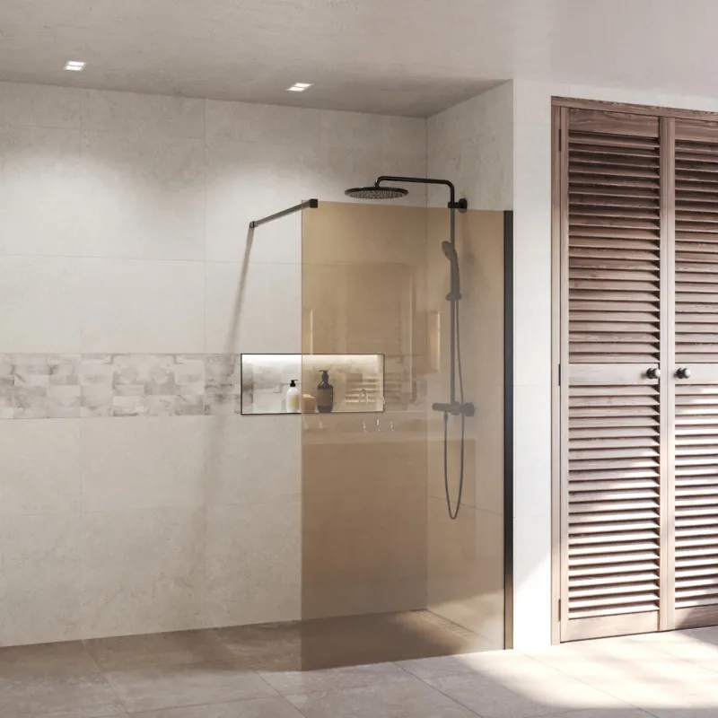 Populair BWS Inloopdouche Pro Line Brons Glas 200 cm 8mm Nano Coating Gunmetal Profiel en Stang (Alle Maten)