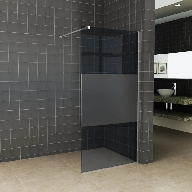 AQS Inloopdouche Pro Line Rookglas met Middenband 8mm Nano Coating RVS Profiel en Stang (ALLE MATEN) Exclusieve Aanbieding