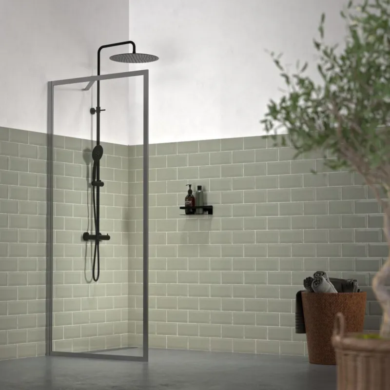 Op = Op Sealskin Contour Inloopdouche type A3 88x200 cm, 6 mm Helder Veiligheidsglas met Antikalklaag Mat Grijs