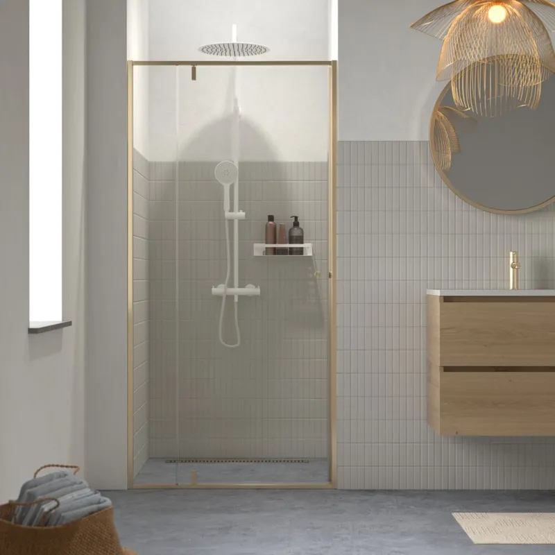 Sealskin Contour Draaideur Voor Nis 100x200 cm, 6 mm Helder Veiligheidsglas met Antikalklaag Geborsteld Goud Direct Verzonden
