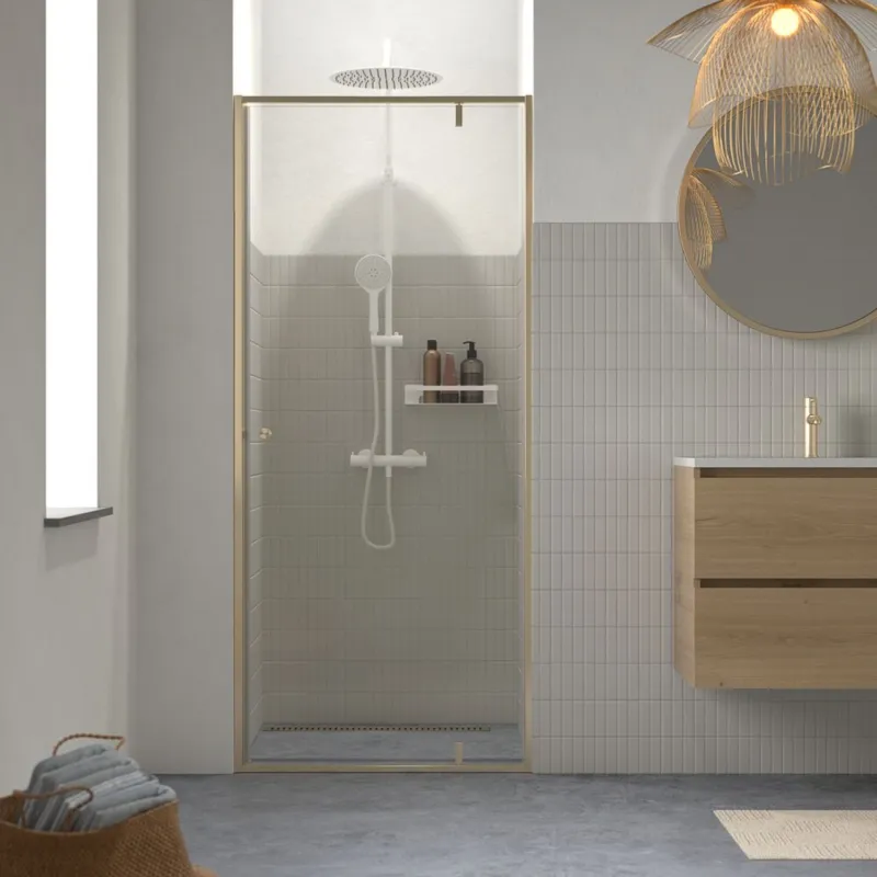 Sealskin Contour Draaideur Voor Nis 90x200 cm, 6 mm Helder Veiligheidsglas met Antikalklaag Goud Geborsteld Seizoensaanbieding