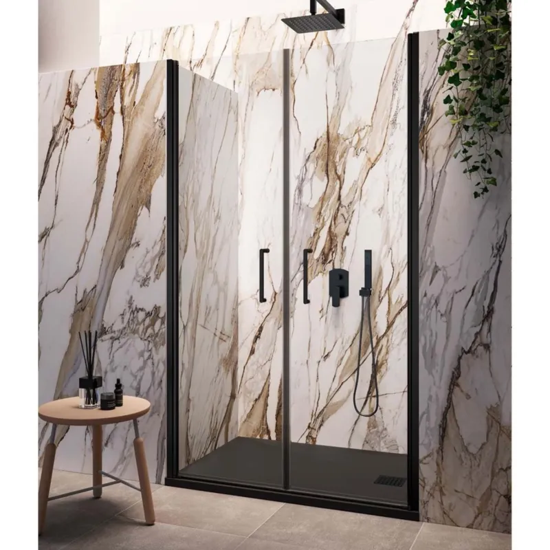 Direct Verzonden Nisdeur Lacus Giglio Evo Saloon 2 Klapdeuren 110x200 Cm Helder Glas Zwart