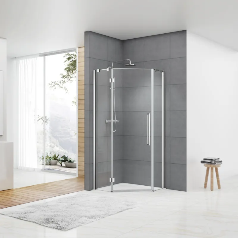 Exclusieve Aanbieding Douchecabine Van Rijn ST05 Vijfhoek 100x200 cm 8 mm Helder Glas Aluminium Chroom