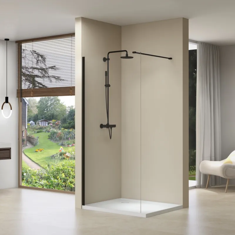 Inloopdouche Van Rijn ST01 Met Stabilisatiestang 90x200 cm Helder Glas 8 mm Mat Zwart Alleen Vandaag