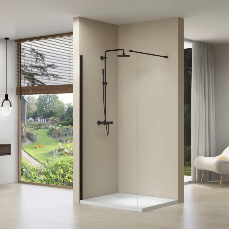 Nu Kopen Inloopdouche Van Rijn ST01 Met Stabilisatiestang 110x200 cm Helder Glas 8 mm Mat Zwart