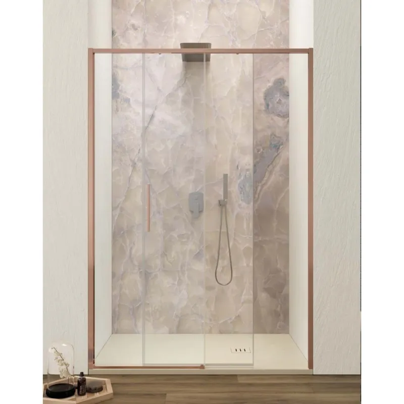 Beste Prijs Schuifdeur Lacus Torcello Tweedelig Helder Glas 140x200 cm Aluminium Profiel Rose Goud