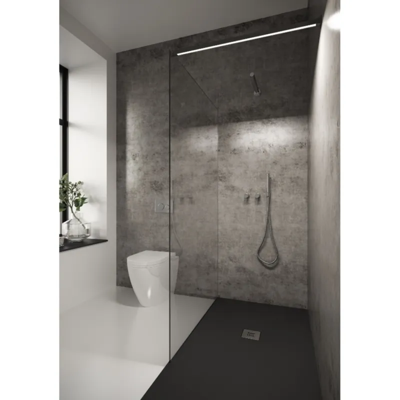 Beperkte Voorraad Inloopdouche Bellezza Bagno StabiLight 80x195cm 8 mm Helder Glas Antikalk Inclusief Stabilisatiestang Met Verlichting Mat Zwart