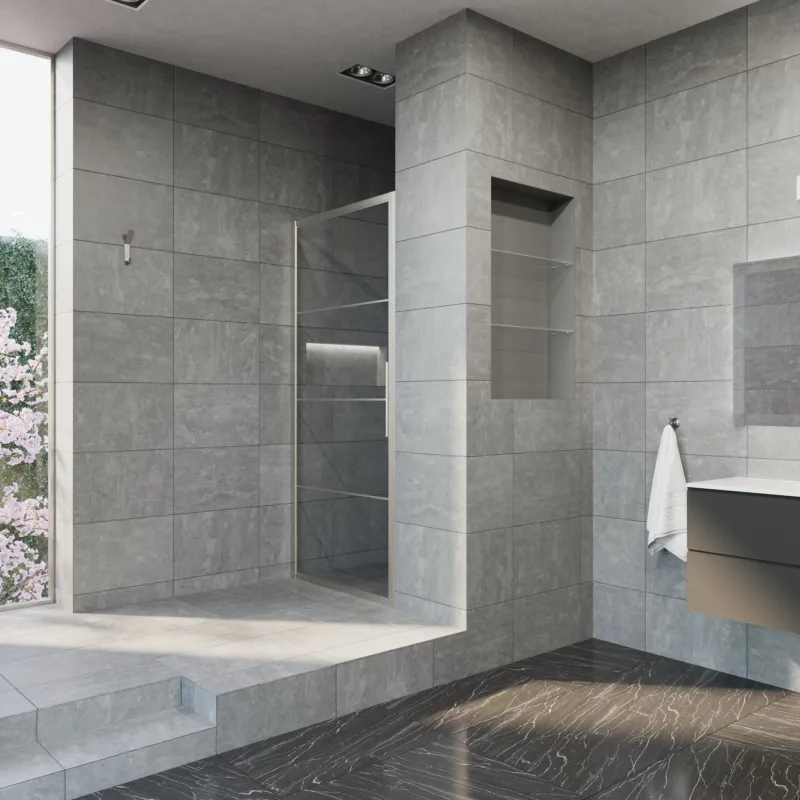 Betaalbaar Nisdeur Aquasplash Frame 80x200 cm 8 mm NANO Glas met Raster Geborsteld RVS