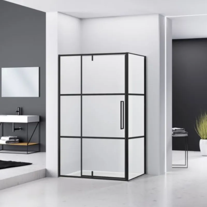 Hoek Douchecabine Van Rijn Zijwand 200x120x90 cm 6 mm Helder Glas Aluminium Zwart Koopje