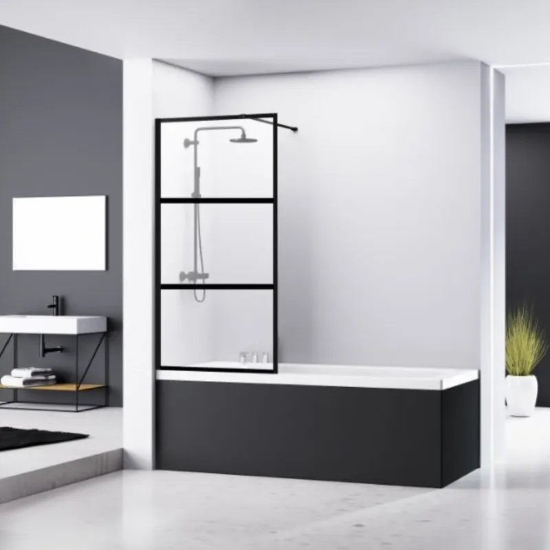 Badwand Van Rijn ST04 Helder Glas 8 mm 3 Delen Aluminium Zwart Profiel 80x160 cm Laatste Versie