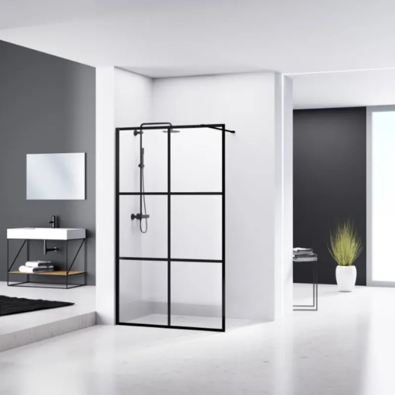 Douchewand Van Rijn ST04 Helder Glas 8 mm 6 delen Aluminium Profiel Zwart 90x200 cm Beperkte Voorraad