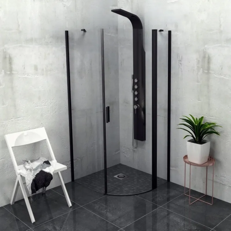 Douchecabine Sapho Zoom Line Black Kwartrond Draaideur 90x90 cm 6 mm Gecoat Glas Mat Zwart Links Fabrieksprijs
