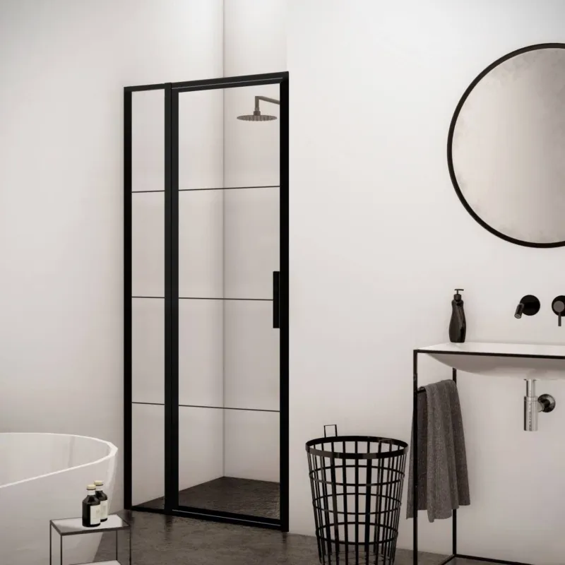Flitsaanbieding AQS Nisdeur Frame met Vast Paneel 150x200 cm 8 mm NANO Glas Mat Zwart Raster