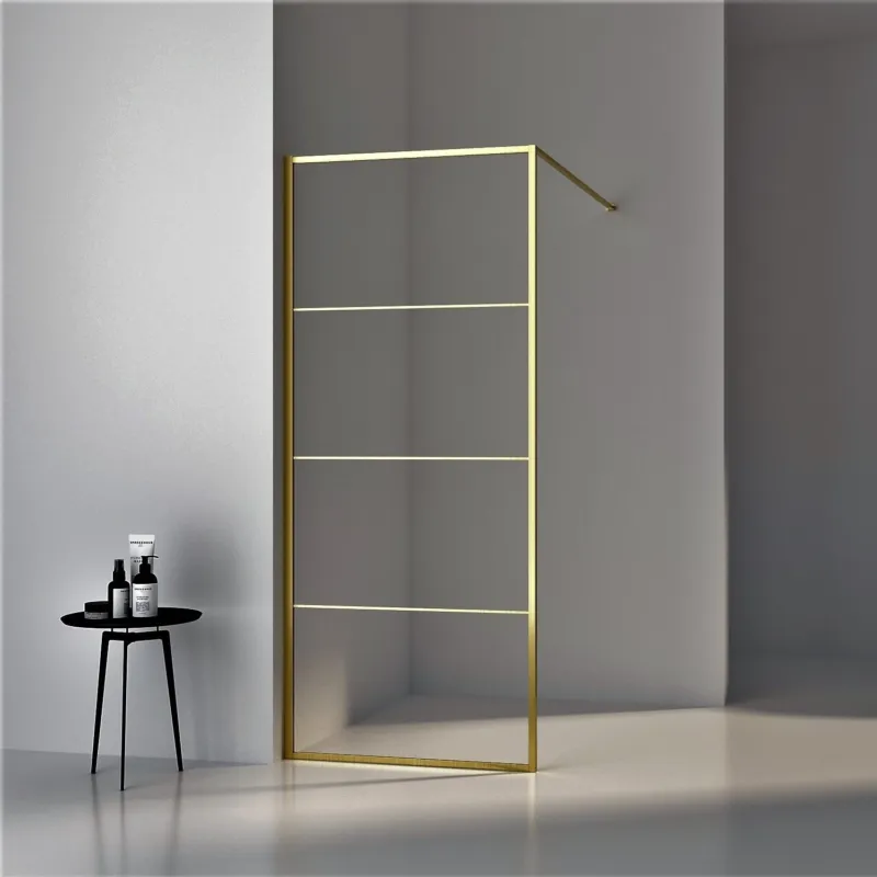 Aanbieding AQS Inloopdouche Frame 8mm NANO Glas Geborsteld Messing Goud (alle maten)