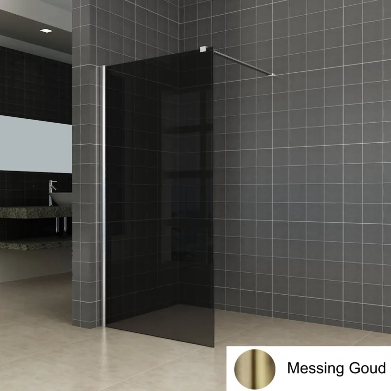 AQS Inloopdouche Pro Line Rookglas Geborsteld Messing Goud Profiel en Stang (ALLE MATEN) Koopje